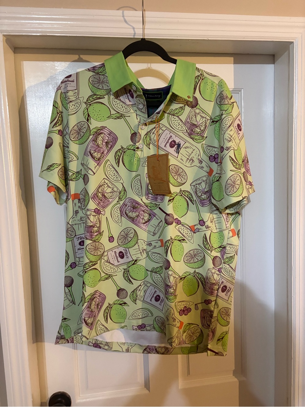William Murray Tito's Vodka Transfusion Cocktail Lime Golf Polo Shirt Men's L